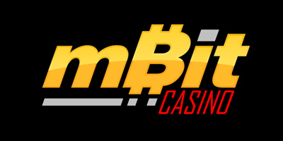 mBit Casino - One of the most popular cryptocurrency casinos in the world.  Logo on black background.